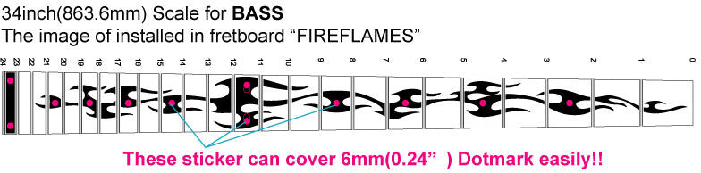 Fire Flames - Fret Markers for Bass - Inlay Stickers Jockomo