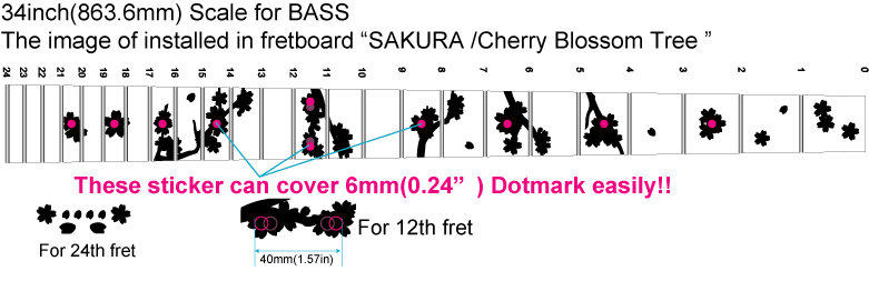 Cherry Blossom Tree / Sakura - Fret Markers for Bass - Inlay Stickers Jockomo