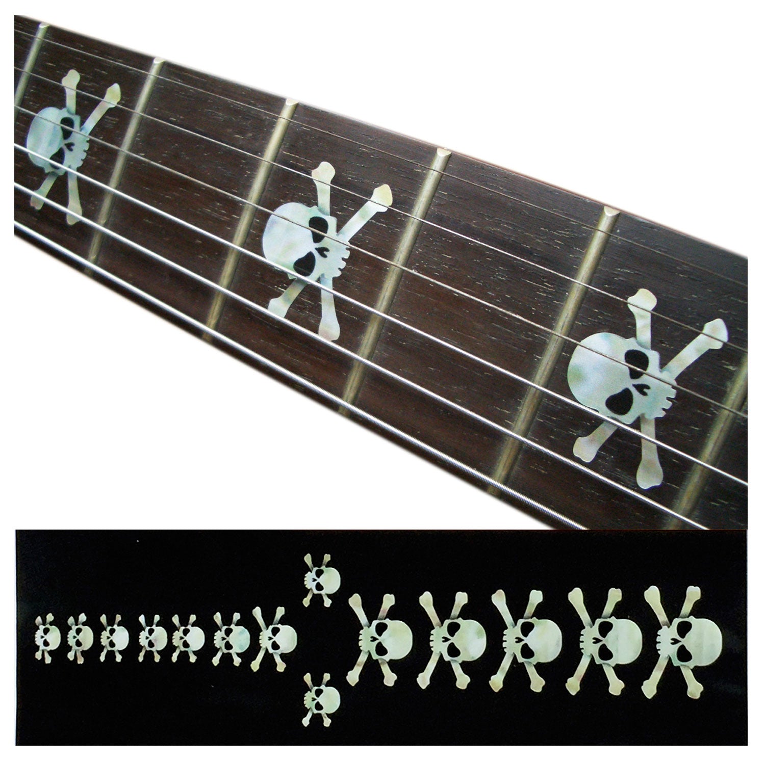 skull and crossbones inlay pattern fret markers decal for Guitar - White Pearl