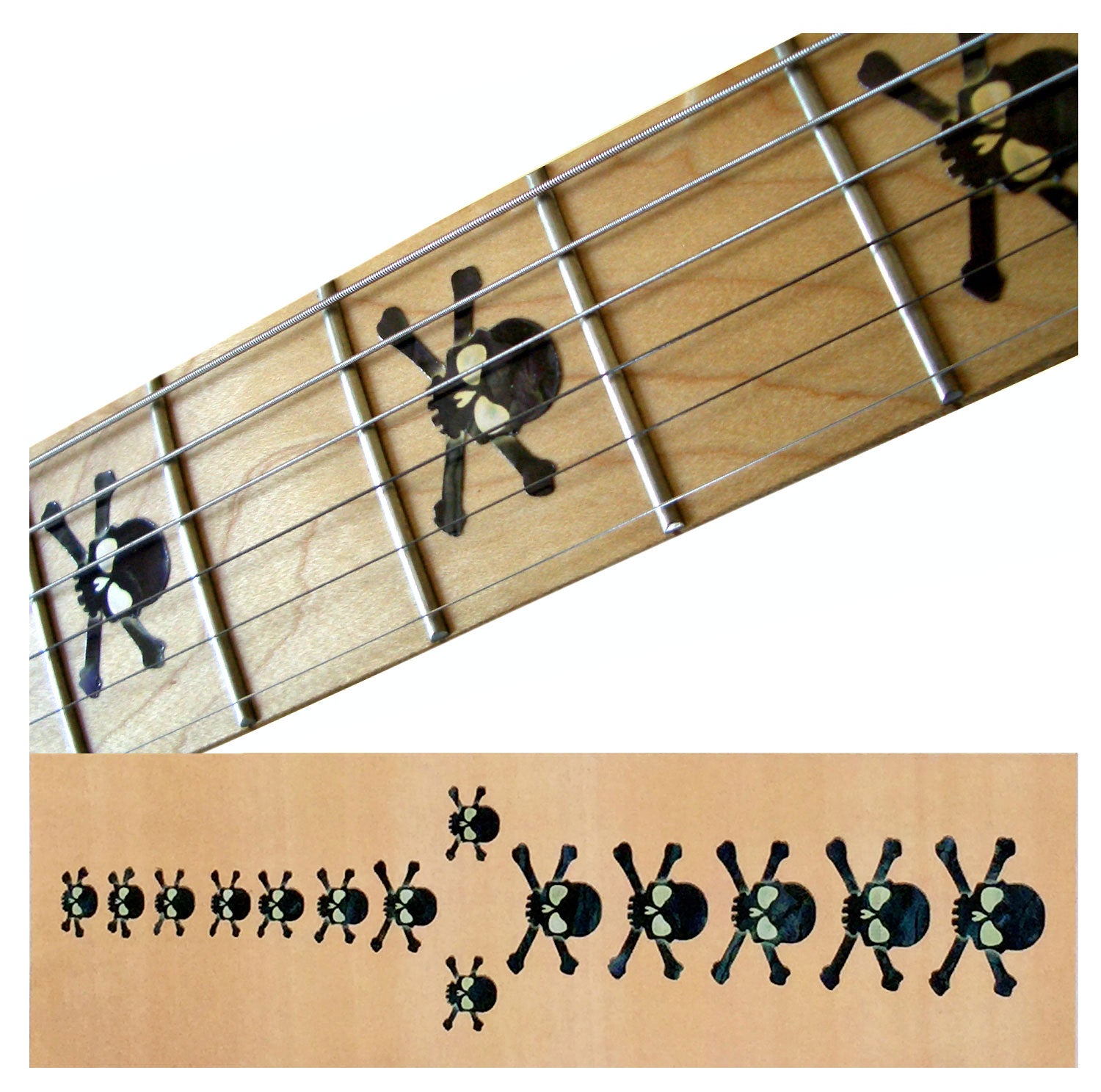 black skull and crossbones inlay pattern fret markers decal for Guitar