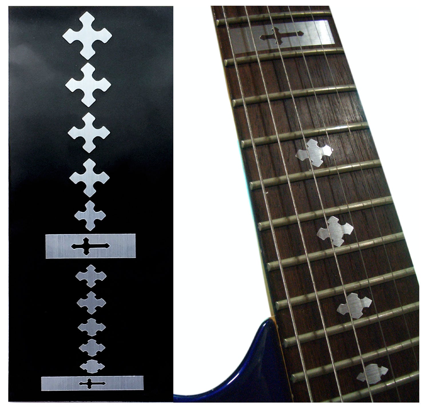 Cross Fret Markers - Inlay Sticker for guitar  & bass - metallic