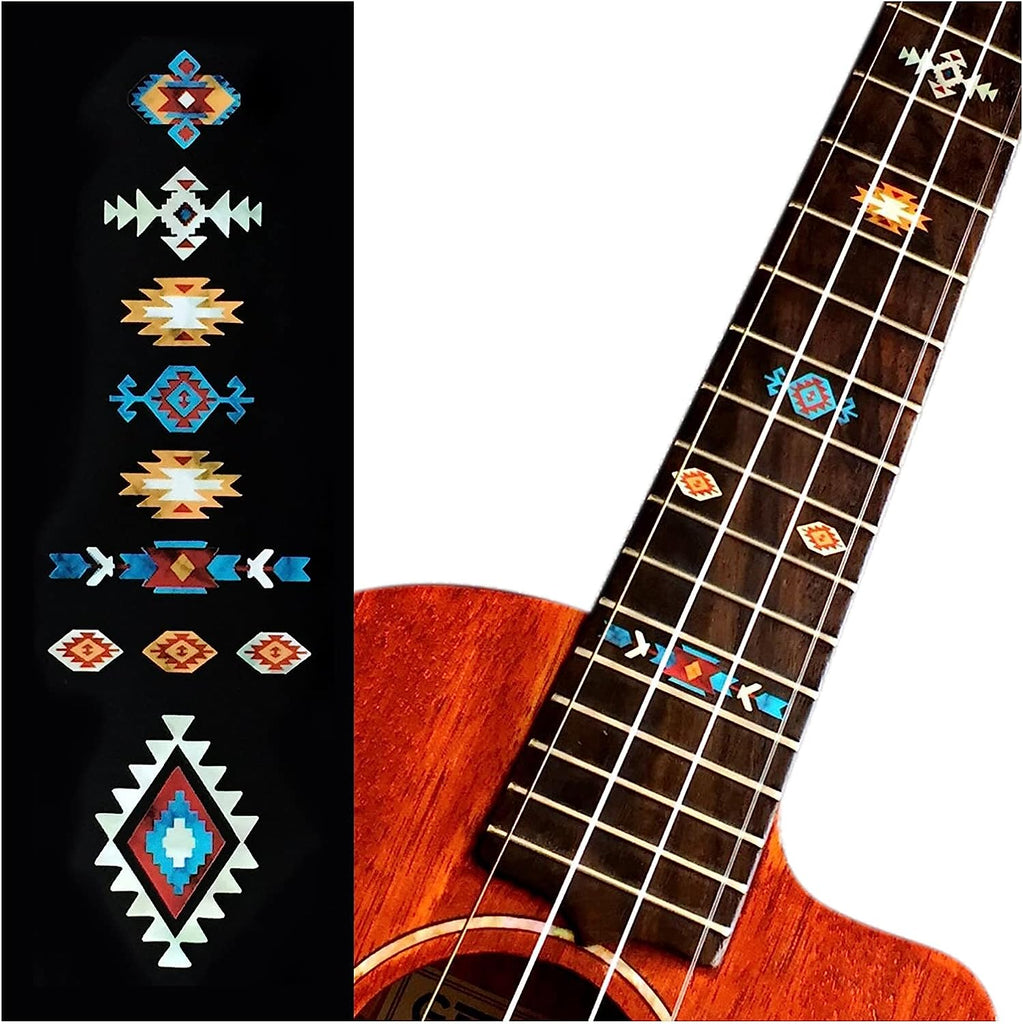 Native American Style / Ethnic Pattern (Turquoise) - Fret Markers for Ukuleles - Inlay Stickers Jockomo