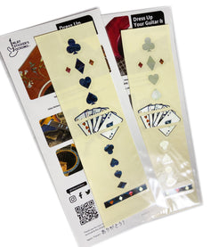 Guitar decal set with playing card designs in packaging