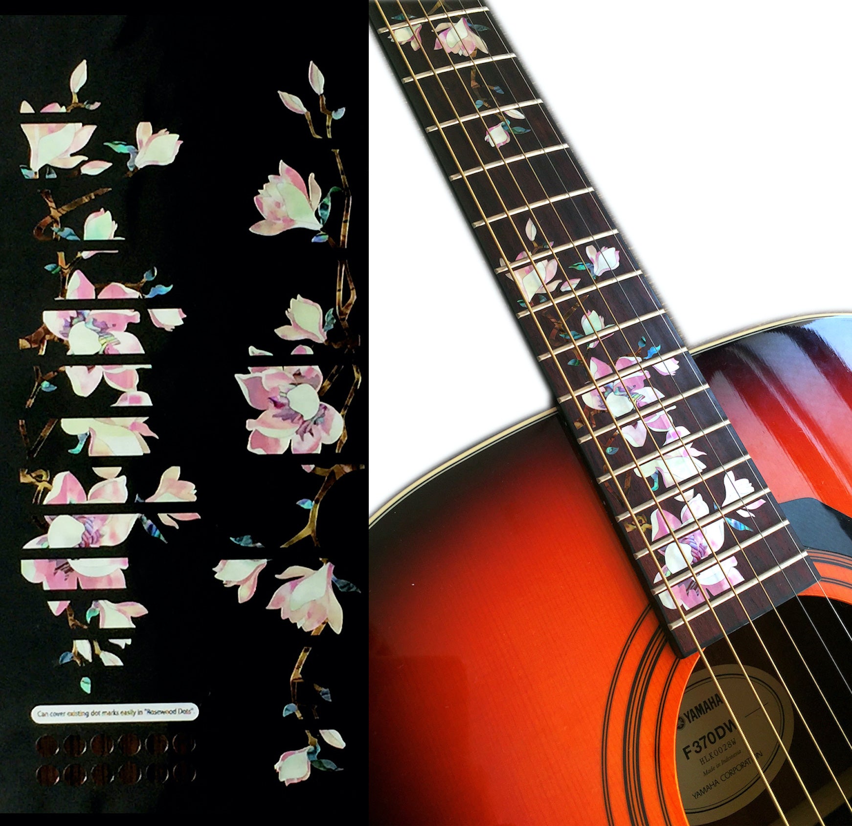 Magnolia Tree with Flowers Fret Markers by Inlay Sticker's Jockomo