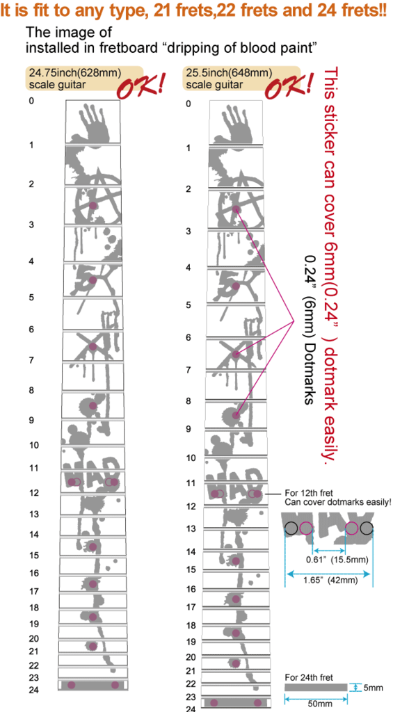Bloody-Line Fret Markers for Guitars - Inlay Stickers Jockomo