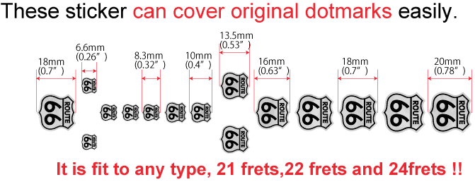 Route 66 - Fret Markers for Guitars & Bass - Inlay Stickers Jockomo