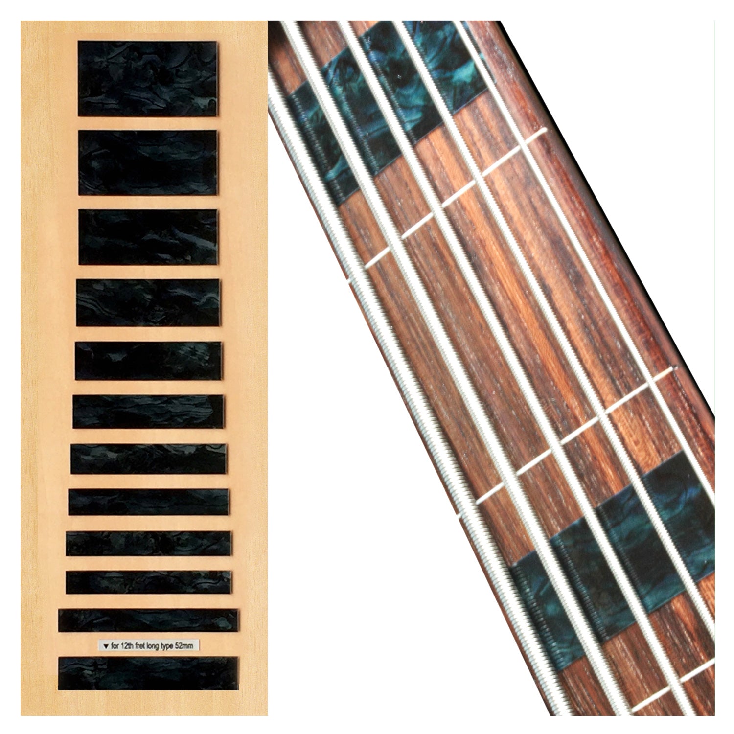 Jazz Bass Block Fret Markers for 5 String Bass - Inlay Stickers Jockomo