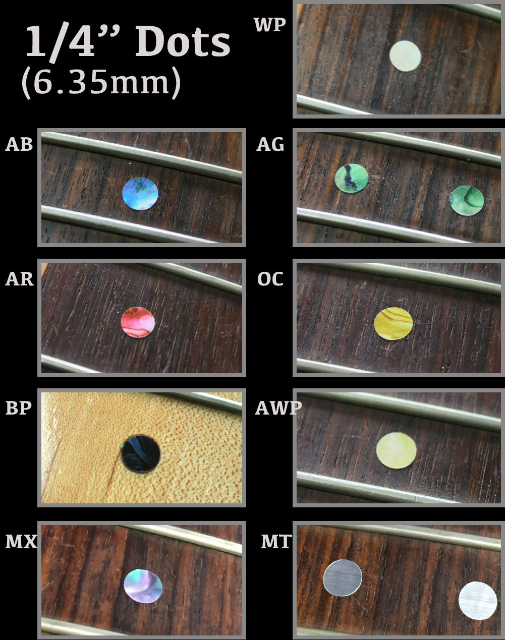 1/4"(6.35mm) Dot Fret Markers - Inlay Stickers Jockomo