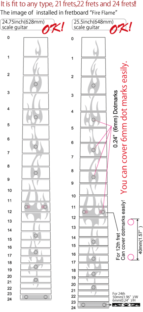 Fire Flames - Fret Markers for Guitars - Inlay Stickers Jockomo