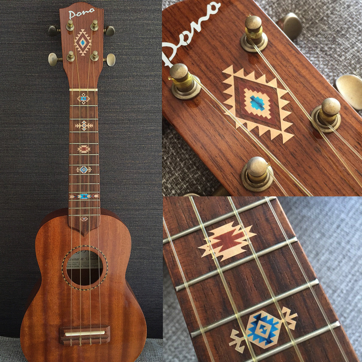 Native American Style / Ethnic Pattern (Natural) - Fret Markers for Ukuleles - Inlay Stickers Jockomo