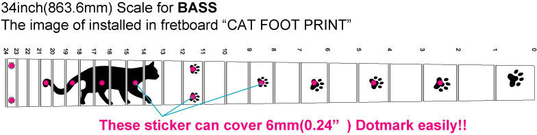 Cat Foot Prints / Paws - Fret Markers for Bass - Inlay Stickers Jockomo